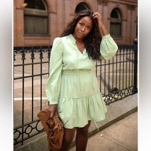 The Drop Women's‎ Smoke Green Long Sleeve V-Neck Mini Dress size Large